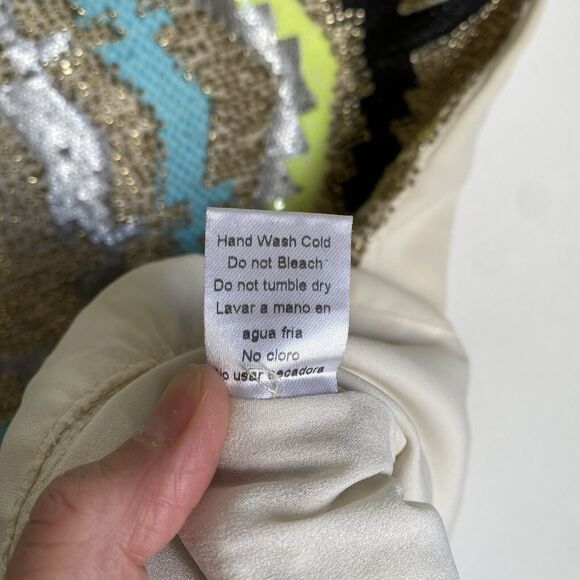 Vintage English Rose Mini Dress L Abstract Geometric Sequined Party Mod Retro - Picture 10 of 10